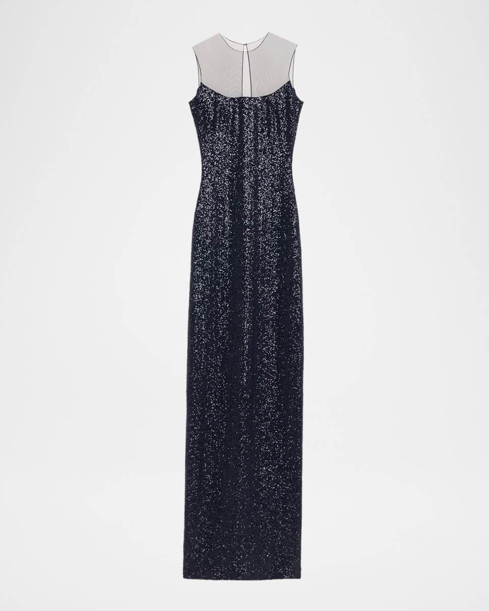 Sequined Illusion Column Gown